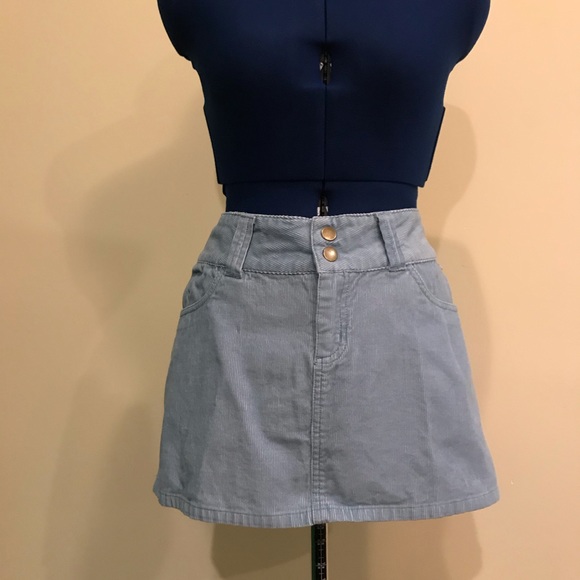 Split Baby Blue Corduroy Mini Skirt - Picture 3 of 10